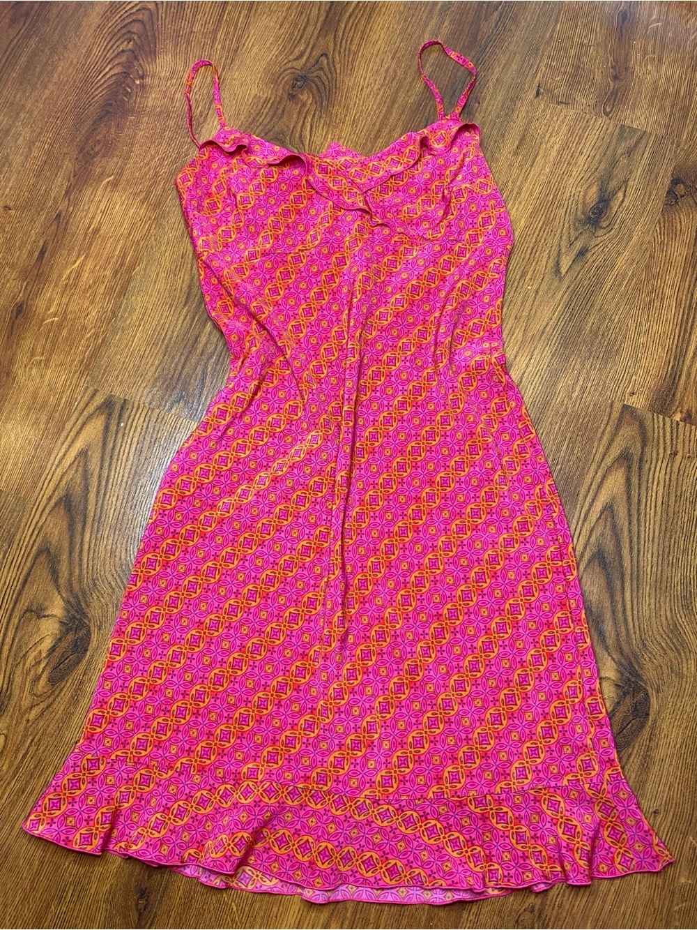 🌷 Rue Twenty One 🌷 90s Vintage Pink & Orange Midi Slip Ruffle Dress